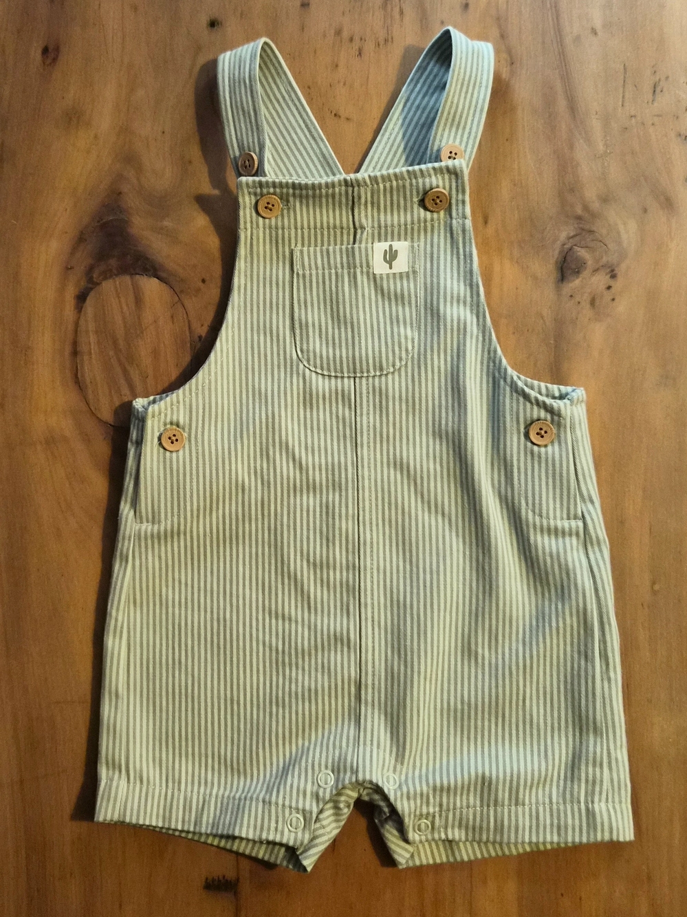 Carter's Light Green and Cream Striped Shortall Overalls